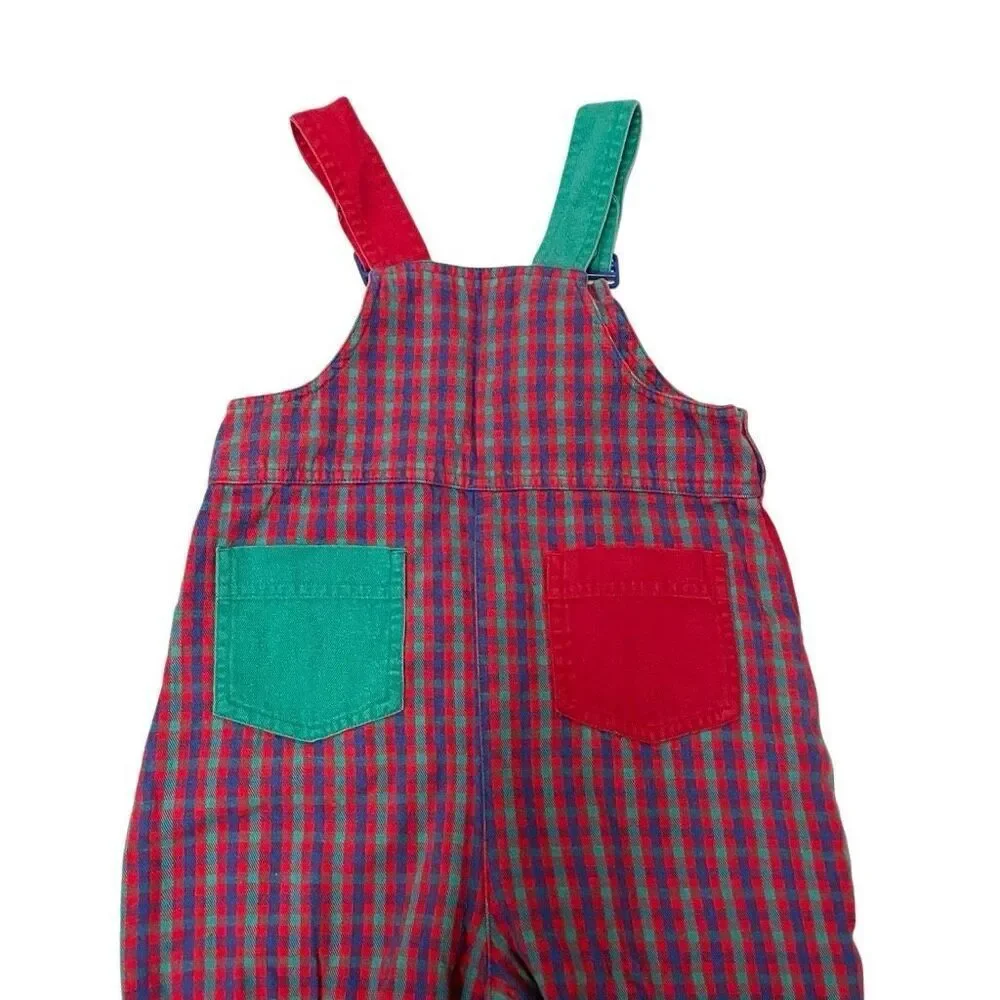 Vintage Gymboree Color Block‎ Overalls Size S Plaid Cotton Rainbow Tag